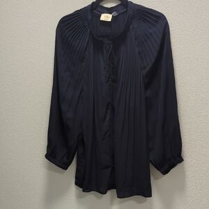 Navy Pleated Blouse Elie Tahari Woman